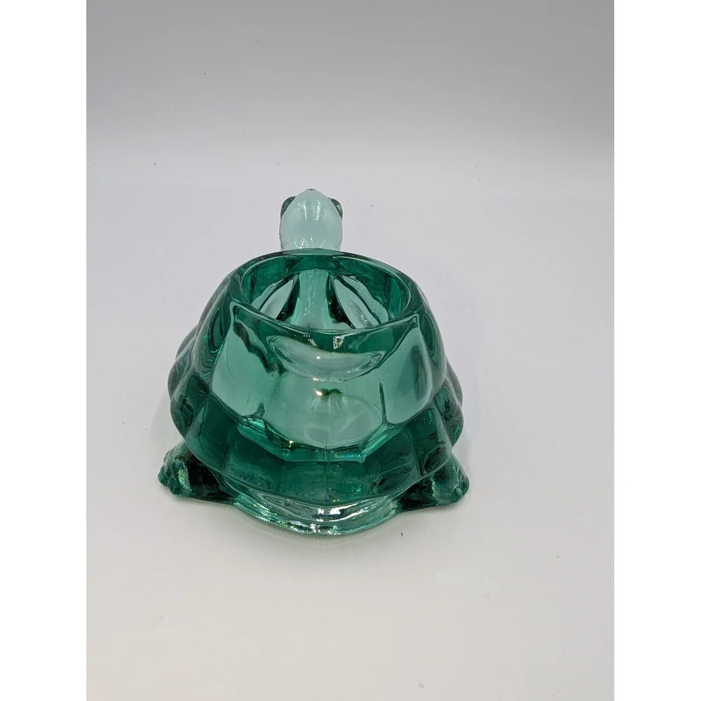Vintage Indiana Glass Turtle Votive Holder Teal Green Figurine Trinket Dish